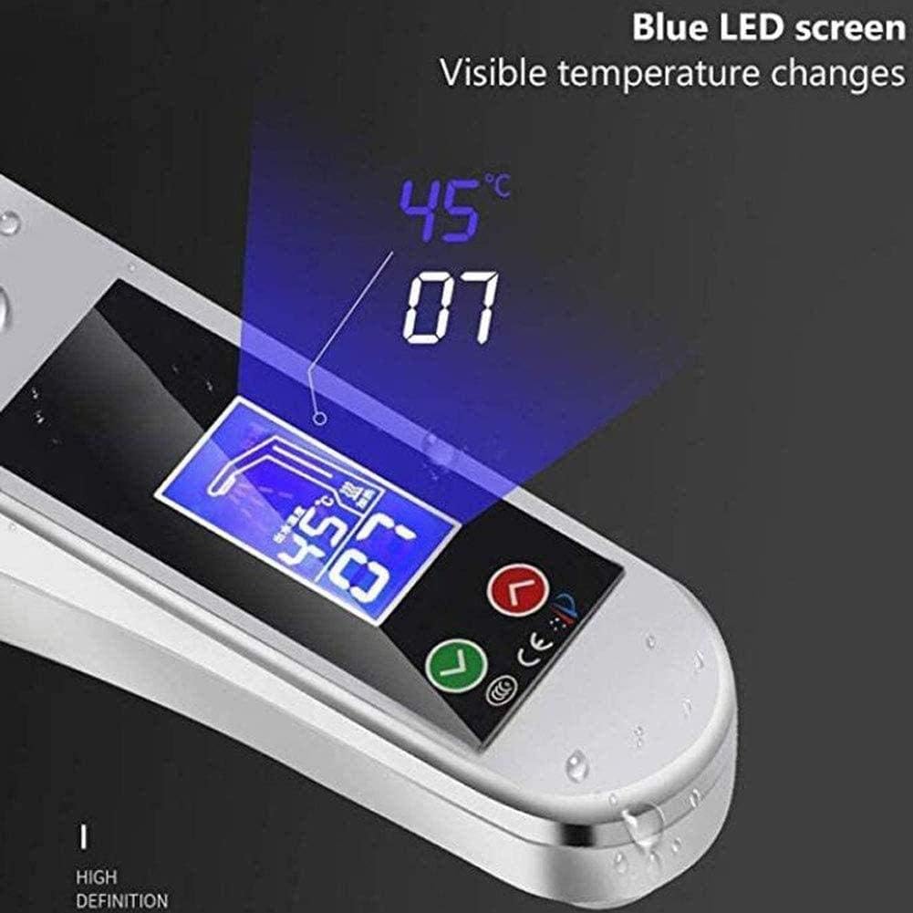 Fitlybuy electric hot water tap in silver with a digital blue LED screen showing temperature and touch controls.