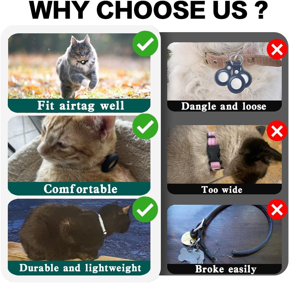 Fitlybuy Milo cat collar comparison: showing secure AirTag fit, comfort, and durability vs. competing inferior collars.