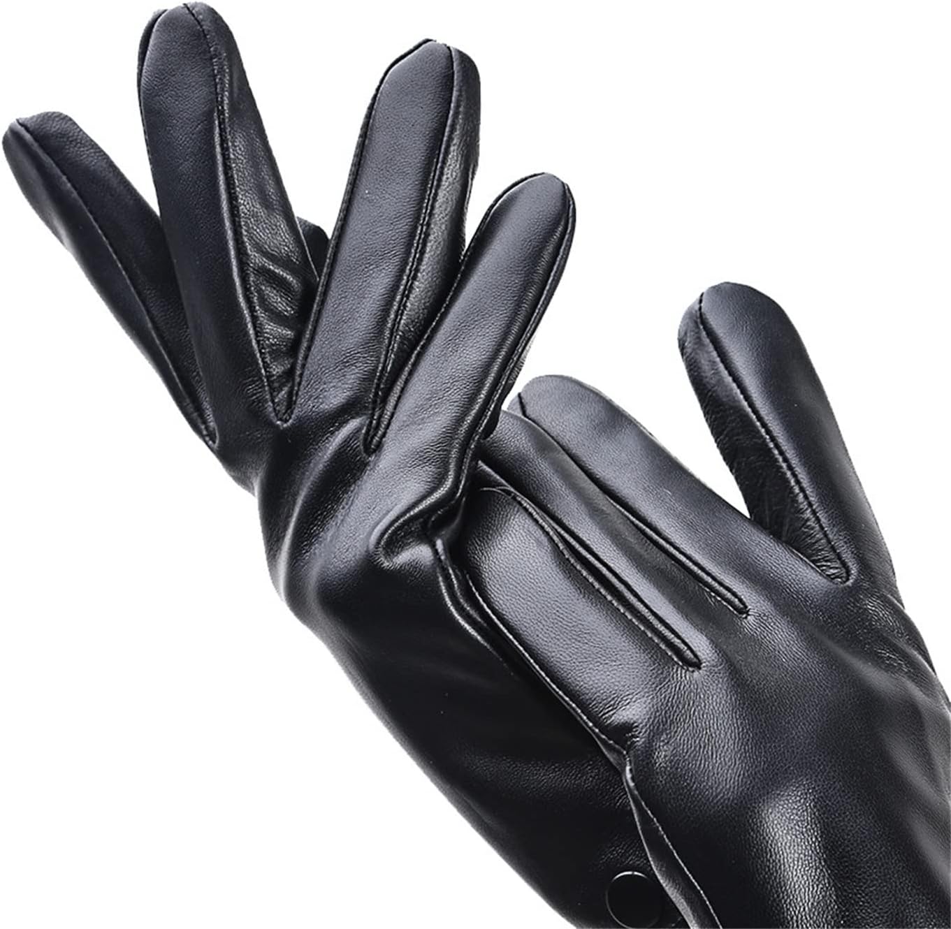 Fitlybuy RippleWarm black sheepskin winter gloves featuring smooth, premium leather and elegant, flexible design.