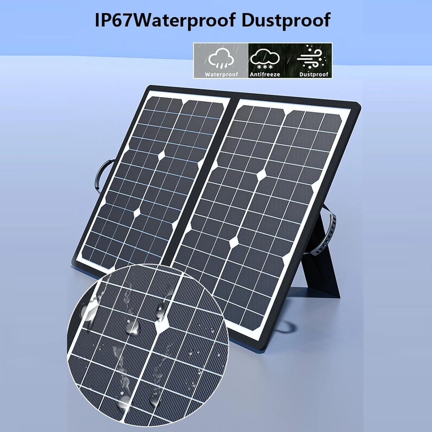 Fitlybuy SolaraX 1000W foldable black solar panel kit featuring IP67 waterproof, dustproof, and antifreeze protection.