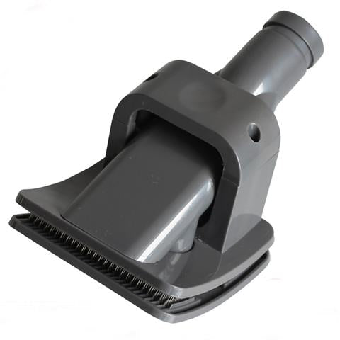 Gray Fitlybuy vacuum brush attachment for pets with a bristle grooming head for effortless hair removal.