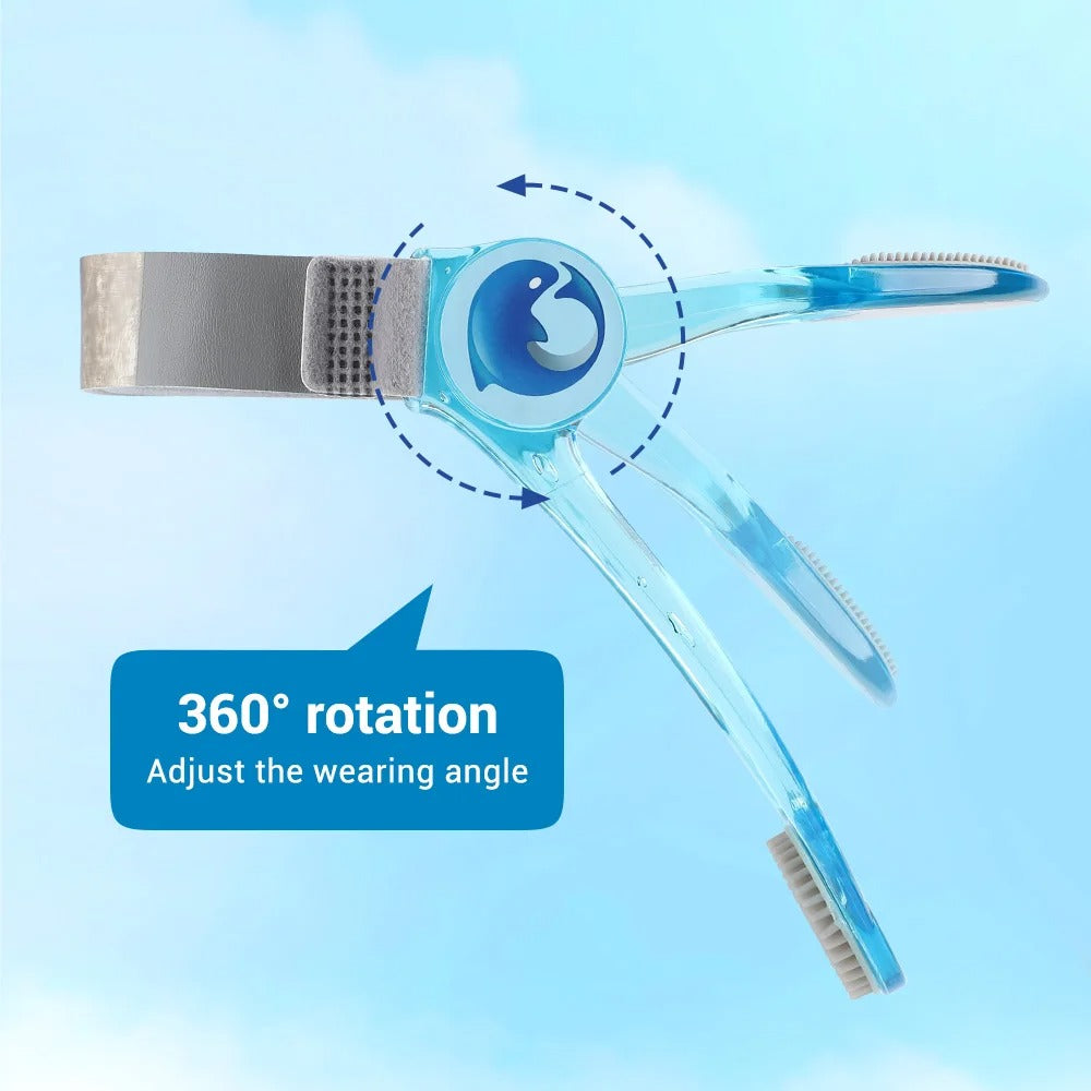 Fitlybuy blue, adjustable folding neck brace with 360-degree rotation, ergonomic design, and grey padding.
