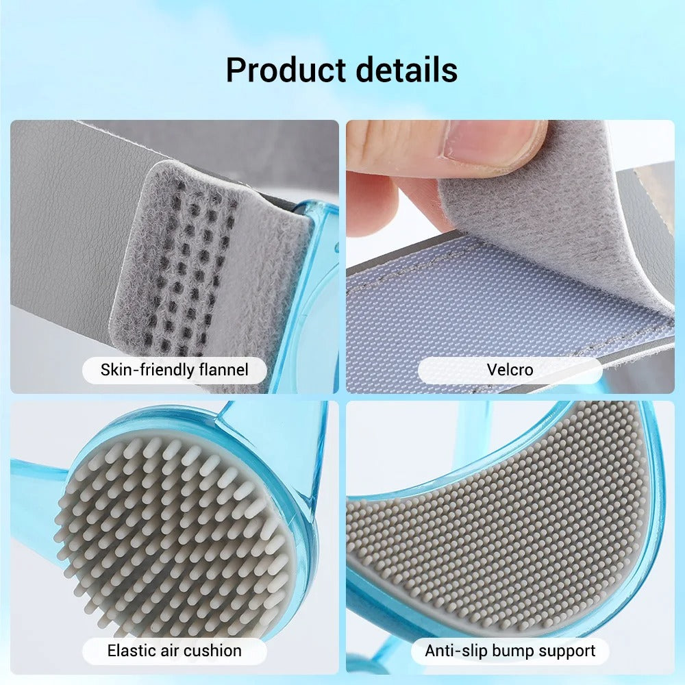 Fitlybuy adjustable blue neck brace features flannel, Velcro, elastic air cushions, and anti-slip bump support.