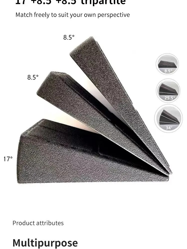 Fitlybuy black adjustable slant board with modular wedges for calf stretching, showing variable angles from 8.5° to 34°.