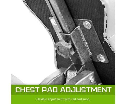 Fitlybuy AlumaCare massage chair: close-up of a black adjustable chest pad mechanism with a tightening knob.