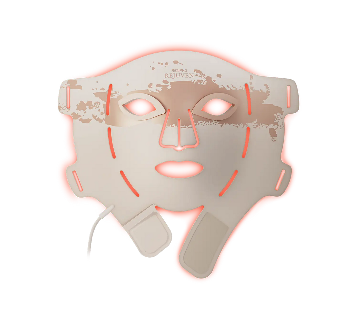 Fitlybuy Artemis LED light therapy mask in white with red light-emitting slots, isolated on a black background.