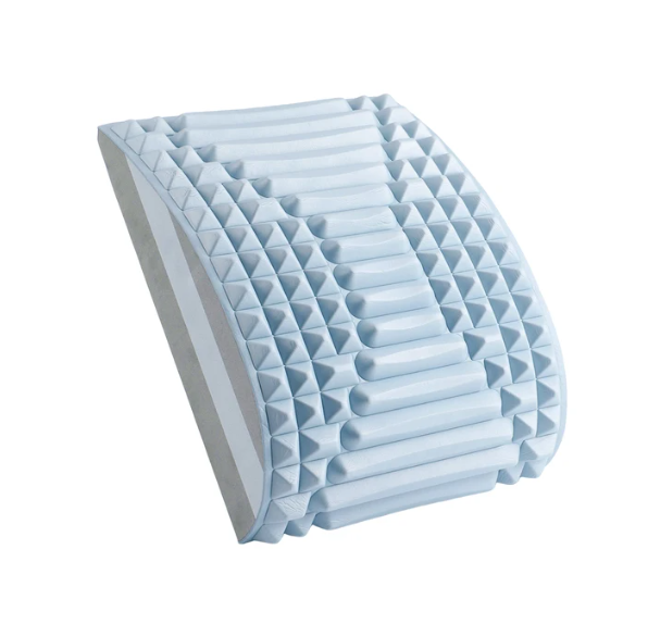 Light blue arched Fitlybuy back stretcher with textured massage nodes and ergonomic lumbar support on white background.