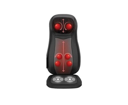 Fitlybuy black shiatsu chair massager with red heated kneading nodes and vibrating seat cushions on white background.