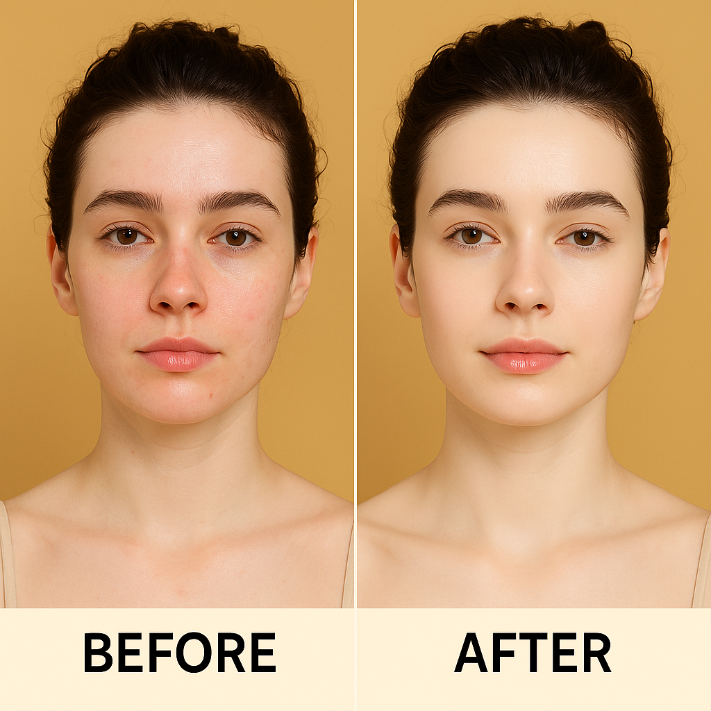 Before and after comparison of woman's skin using Fitlybuy Lemon, Turmeric & Kojic-Acid Brightening Soap.