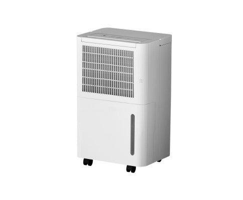 White Fitlybuy 2in1 portable dehumidifier and air purifier with a front grill, water level indicator, and wheels.