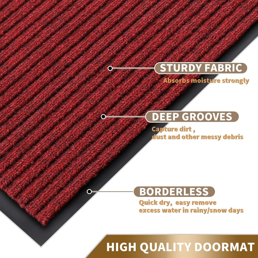 Red Fitlybuy Duramat with deep grooves, sturdy fabric, and borderless design for moisture and dirt absorption.