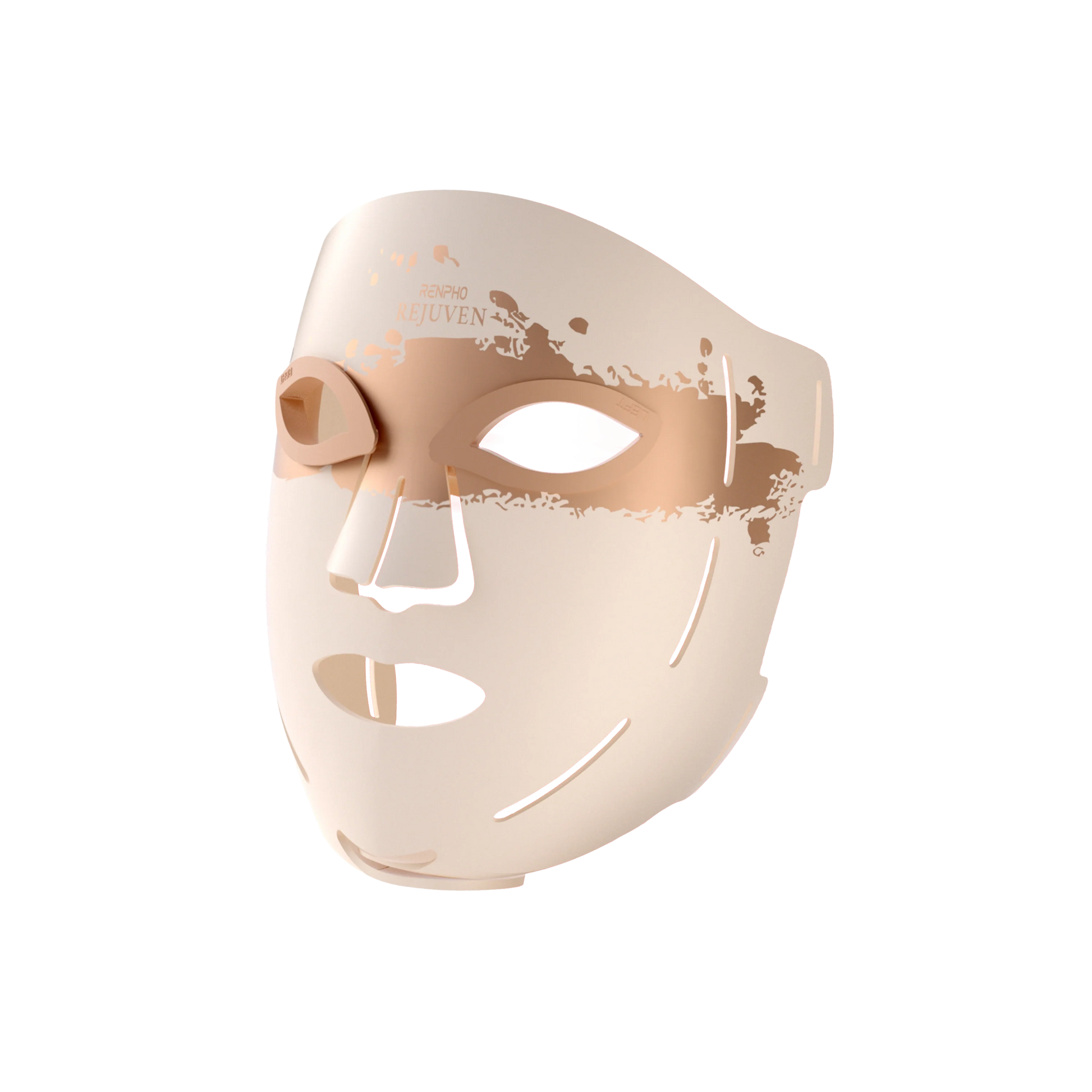 Fitlybuy Artemis LED light therapy mask in a sleek, off-white and metallic gold finish on a black background.