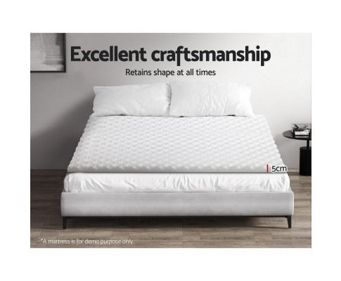 Fitlybuy white 5cm egg-crate memory foam mattress topper with cooling gel technology on a bed frame.