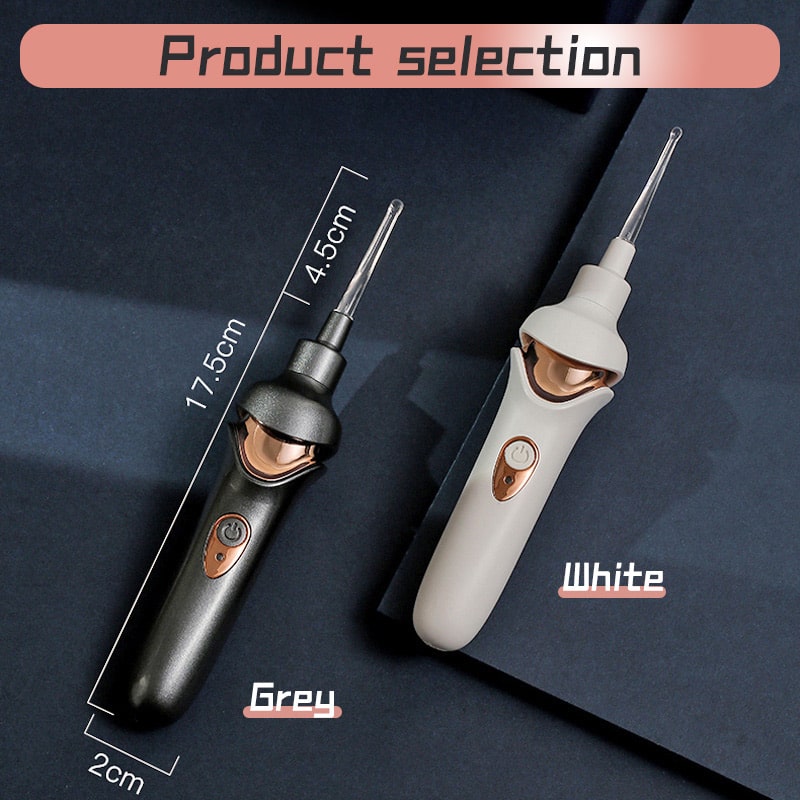 Fitlybuy painless ear wax removal kits in grey and white, featuring SafeClean technology and 17.5cm ergonomic design.