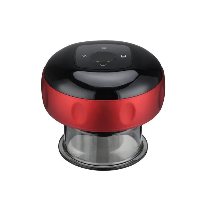 Fitlybuy electric vacuum cupping massager in red and black with a clear suction cup and digital control panel.