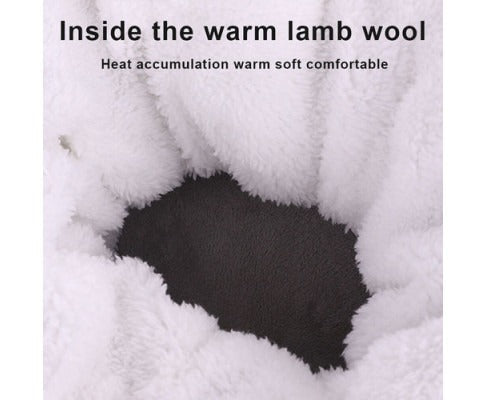 Fitlybuy electric foot warmer featuring a soft white lamb wool lining and dark interior for heat retention.