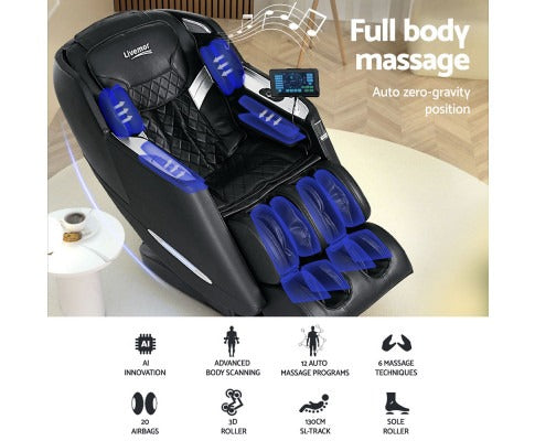 Black Fitlybuy luxury electric massage chair with zero-gravity, AI body scanning, and airbag technology.