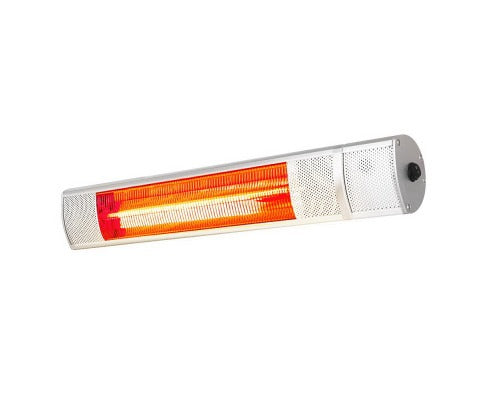 Fitlybuy 2000W infrared radiant heater with a silver metallic frame and glowing orange heat element on white background.