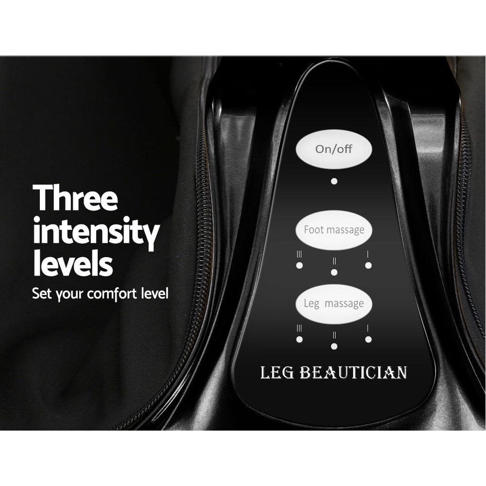 Fitlybuy Livemor black foot and leg massager control panel with 3 intensity levels and massage mode buttons.