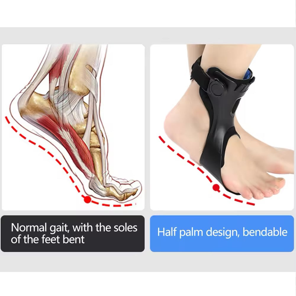 Fitlybuy foot drop orthosis brace in black, featuring a bendable half-palm design for natural gait and ankle support.