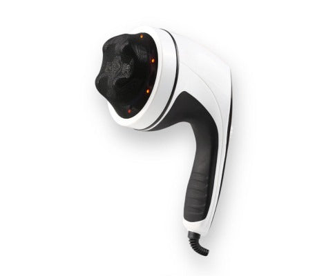Fitlybuy white and black handheld vibration massager with a textured massage head and illuminated indicator lights.