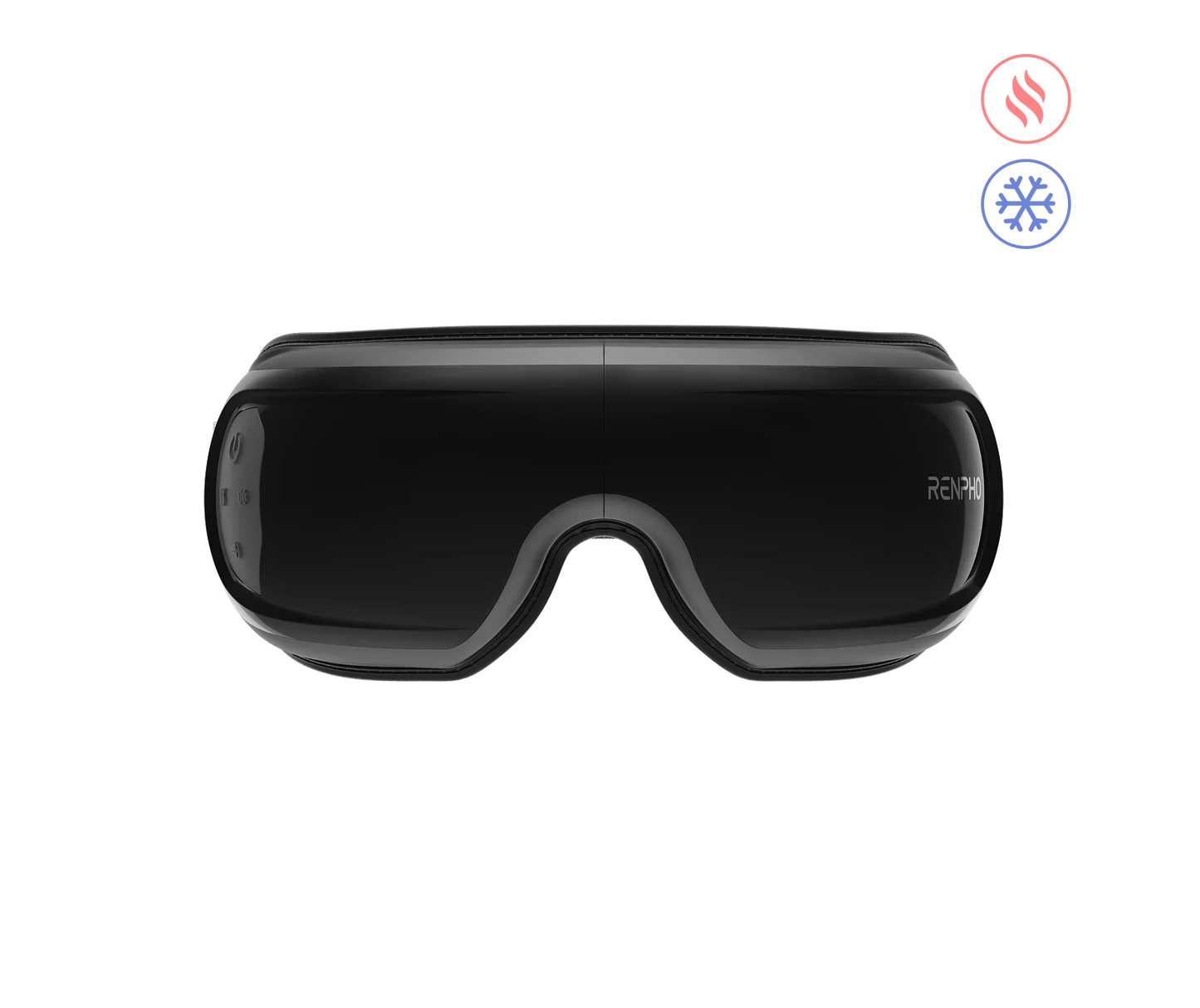 Black RENPHO Eyeris 3 eye massager featuring heat and cooling therapy icons on a black background.