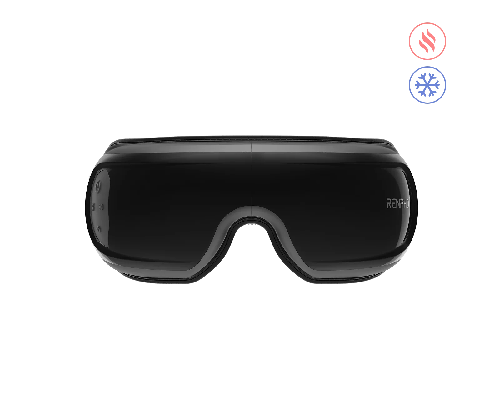 Black RENPHO Eyeris 3 eye massager featuring heat and cooling therapy icons on a black background.