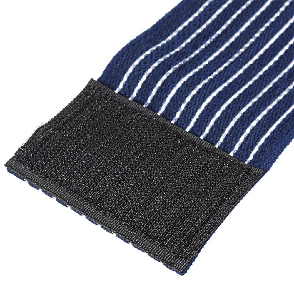 Fitlybuy blue and white striped high-elasticity compression bandage with a black hook-and-loop velcro fastener.