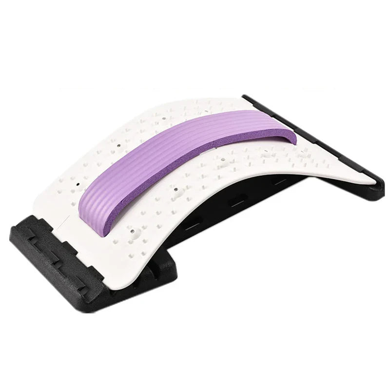 Fitlybuy white and black arched back relief stretcher with purple foam center and textured acupressure nodes.