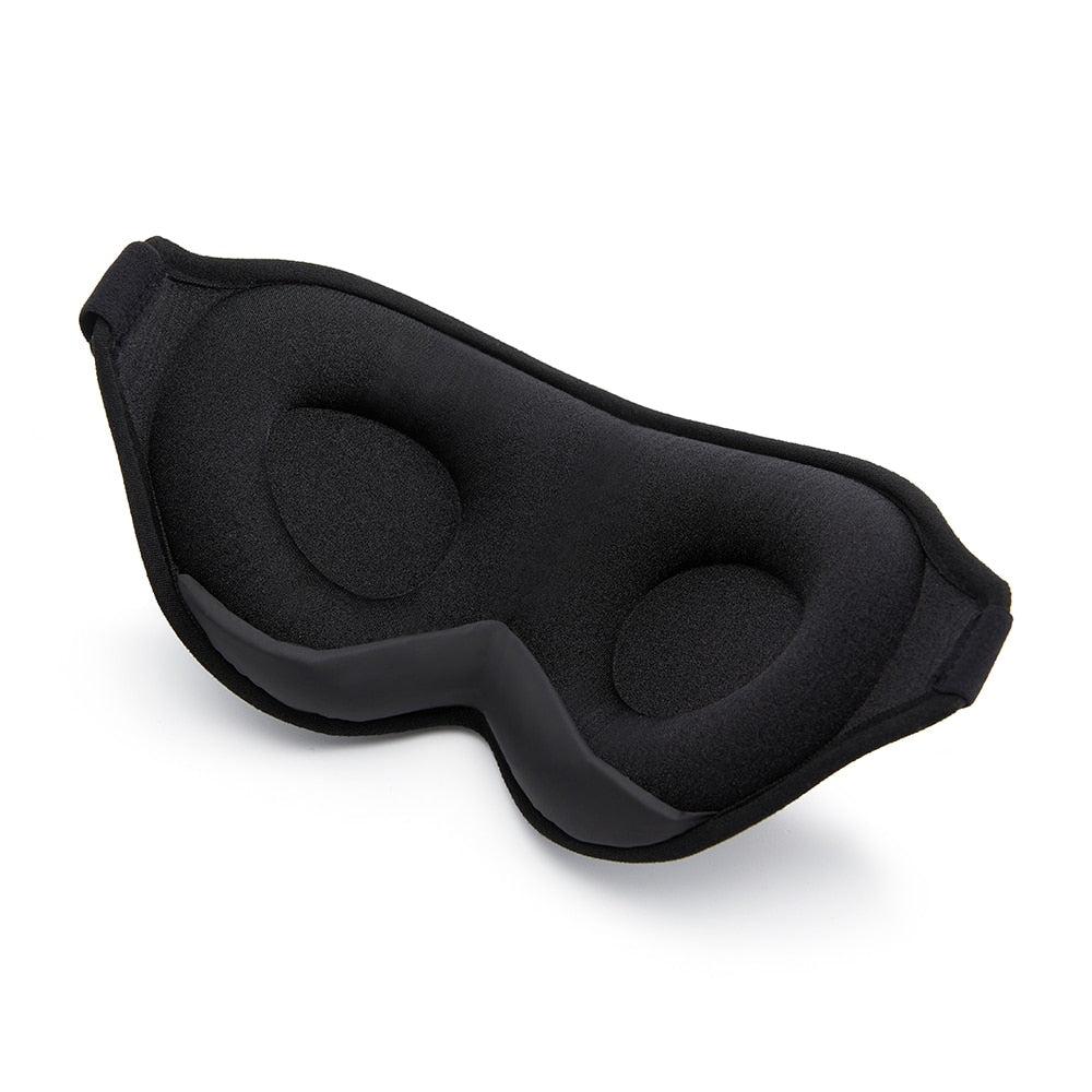 Black Fitlybuy 3D memory foam sleeping mask with contoured eye cups and a nose bridge, isolated on a white background.