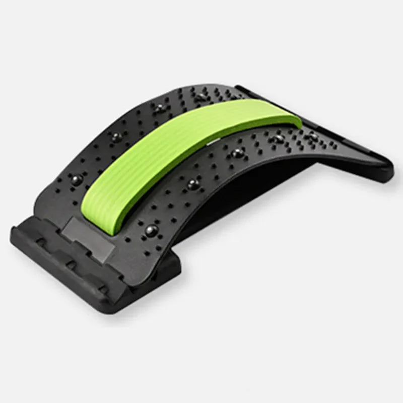 Fitlybuy black and lime green arched back relief stretcher with acupressure nodes for spine alignment.