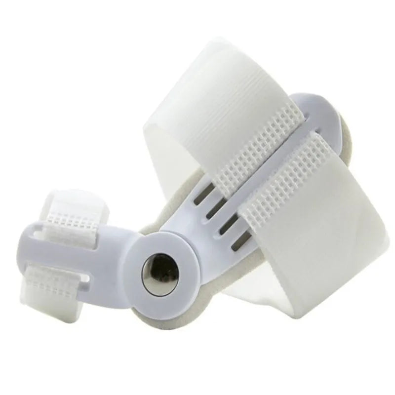 Fitlybuy white orthopaedic big toe corrector with ComfortAlign hinge and adjustable Velcro straps on a white background.