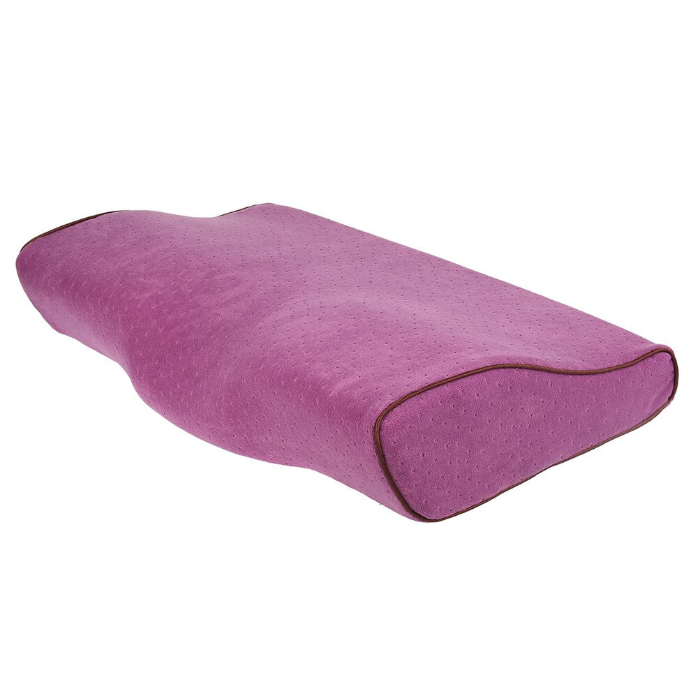 Fitlybuy purple contoured memory foam pillow with adaptive support, featuring a textured fabric and dark piping.