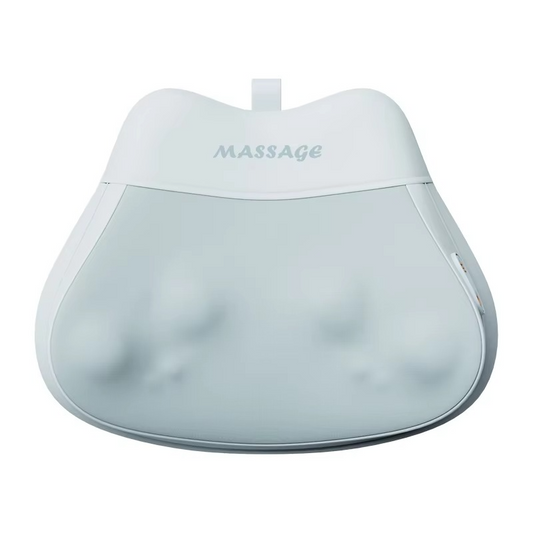White Fitlybuy heated Shiatsu massage pillow for neck and back with ergonomic design and visible massage nodes.