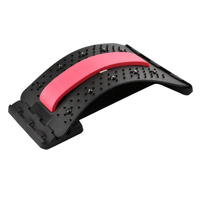 Fitlybuy black arched back stretcher with red foam center strip and acupressure massage nubs on a white background.