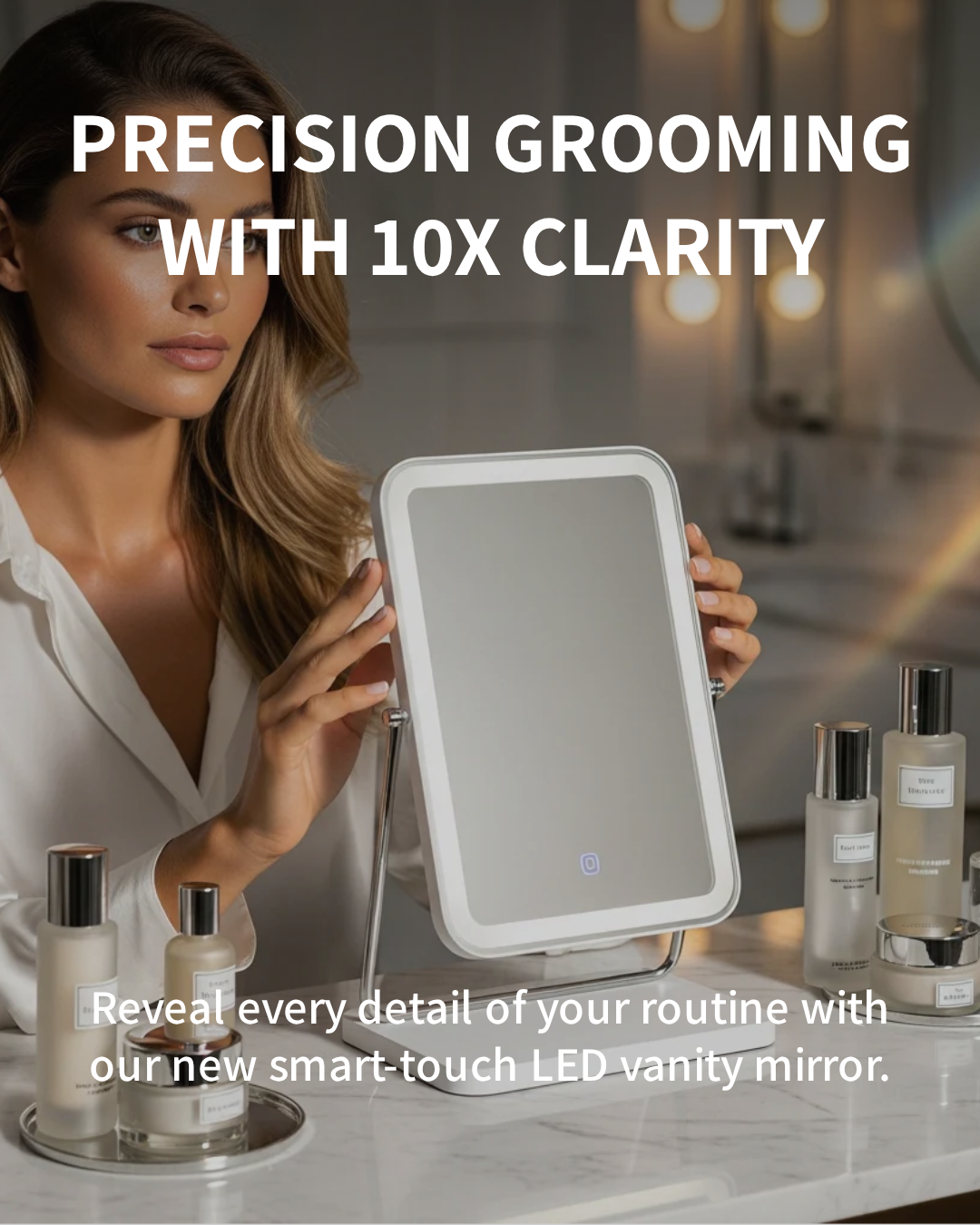 Sheesha LED Makeup Mirror - 10X Magnification, Touch Control