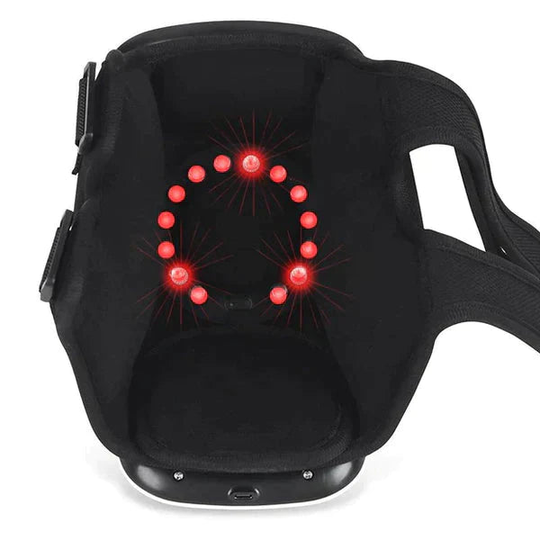 Black Fitlybuy knee massager with inner red infrared heating lights for soothing therapy.