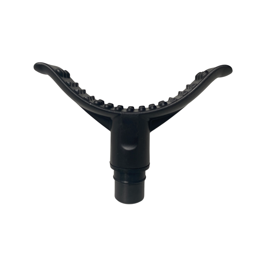 Black Y-shaped massage gun replacement head with a textured surface for Fitlybuy FlexiTech ergonomic massagers.