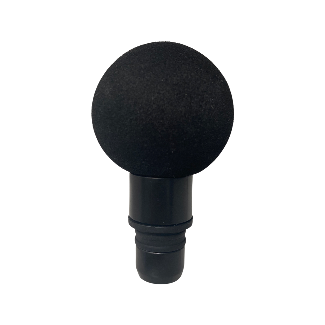 Black, round, foam ball massage gun attachment for Fitlybuy FlexiTech ergonomic therapy devices.