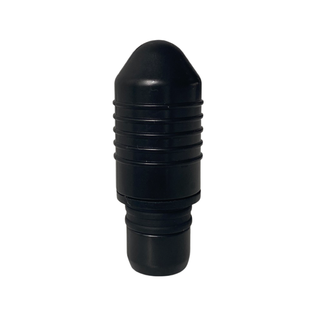 Black, ribbed bullet-style replacement massage gun attachment for Fitlybuy FlexiTech massagers against a white background.