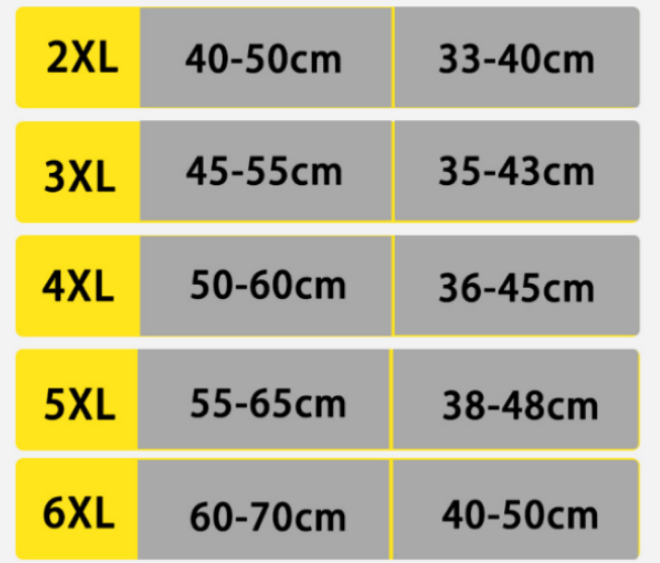 Fitlybuy VitalFlow sizing chart for plus size compression socks showing calf and ankle measurements for 2XL to 6XL.