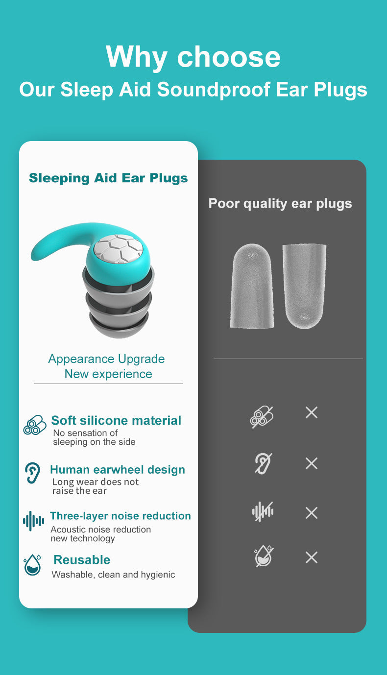 Fitlybuy blue, ergonomic silicone sleep earplugs featuring triple-layer noise reduction and comfortable ear-wheel design.
