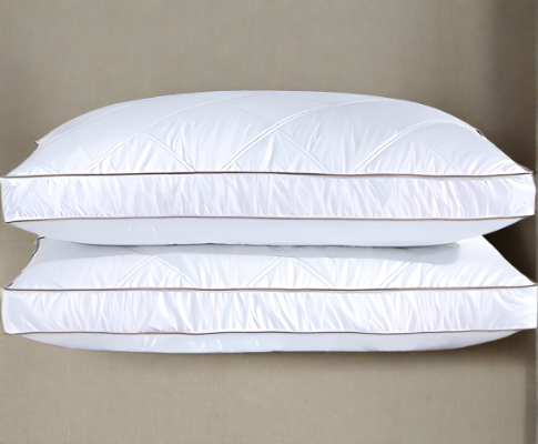 Fitlybuy king size white hotel pillows (set of 2) with quilted pattern, contrast piping, and plush comfort foam design.