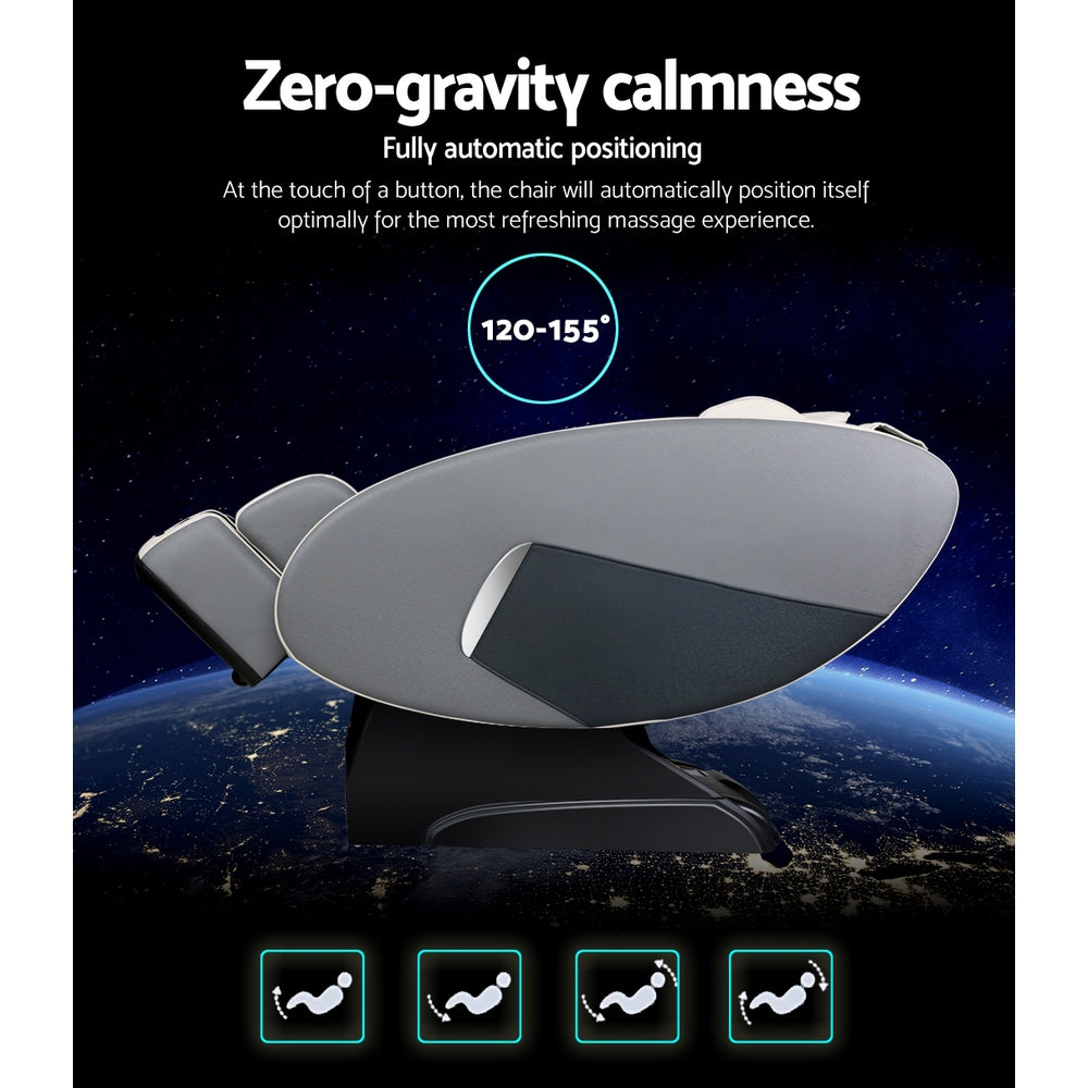 Fitlybuy grey zero-gravity massage chair with RelaxPro technology, shown in automatic 120-155 degree reclining position.