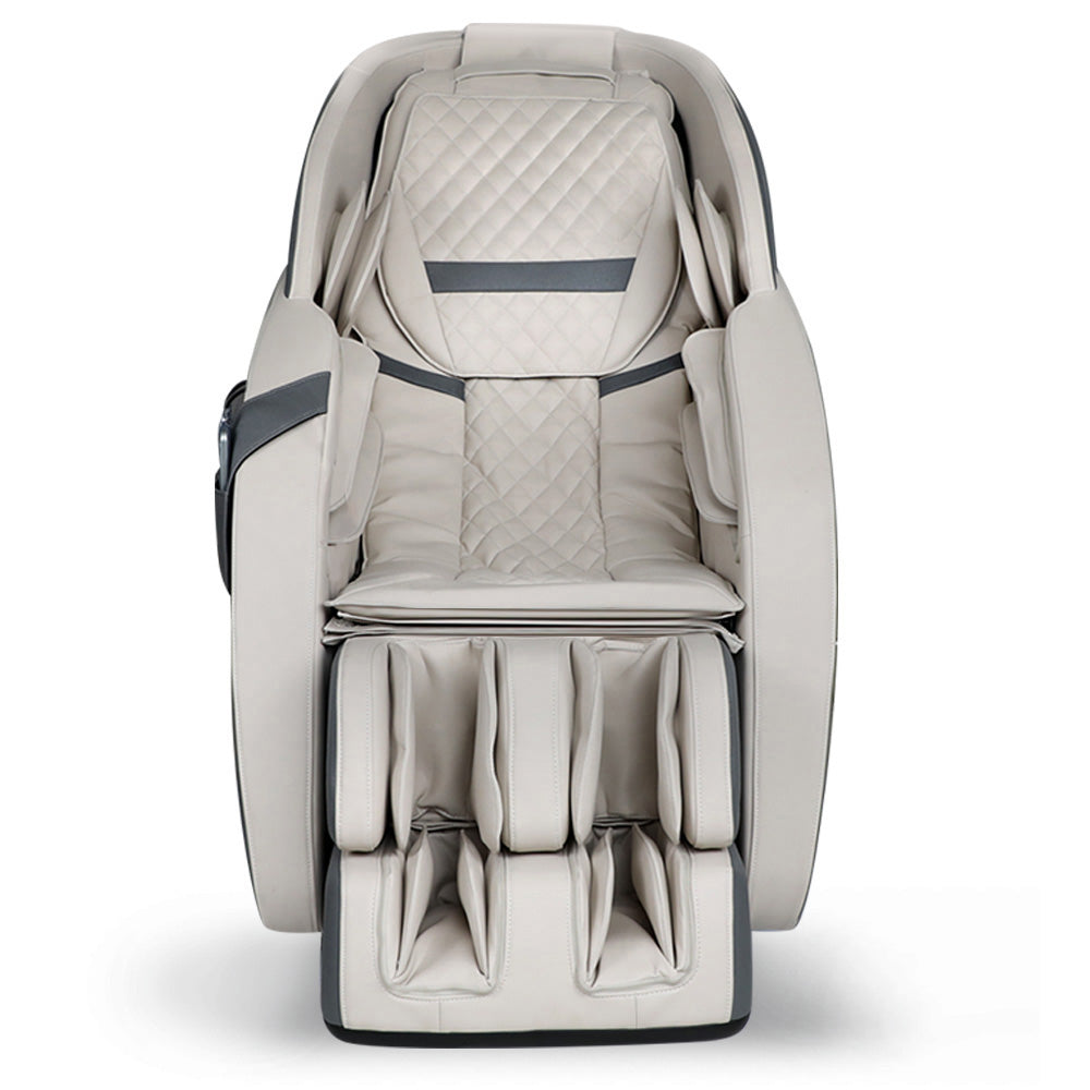 Fitlybuy beige full-body zero gravity massage chair featuring diamond-quilted cushioning and integrated leg massagers.