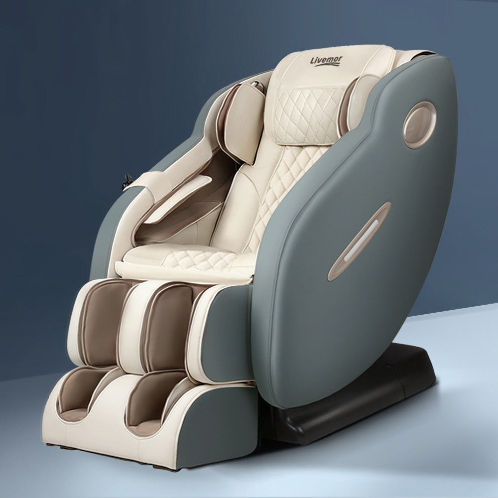 Fitlybuy Deluxe Massage Chair in cream and sage green with quilted texture and full-body ComfortWave technology.