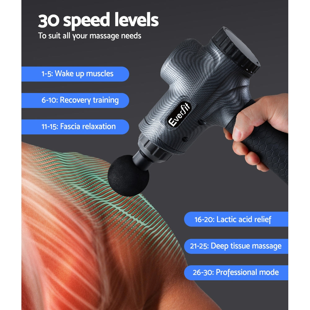 Massmaster Everfit Massage Gun - 30 Speeds, 6 Heads, Deep Tissue