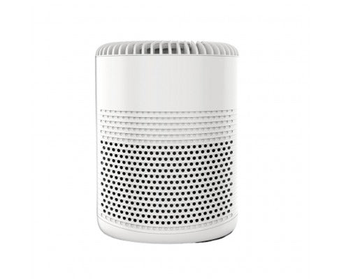 White cylindrical Fitlybuy MIRAKLASS air purifier with perforated intake vents and top air exhaust grille.