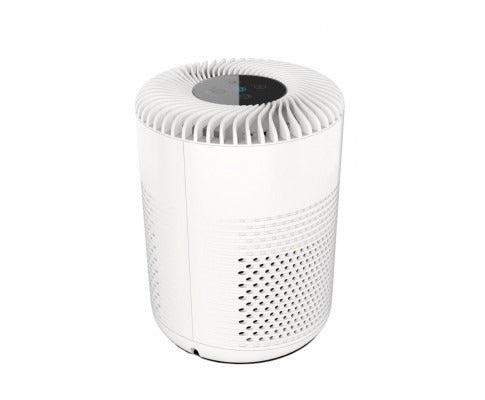 White cylindrical Fitlybuy MIRAKLASS 3-speed HEPA air purifier with vented sides and a circular top touch display.