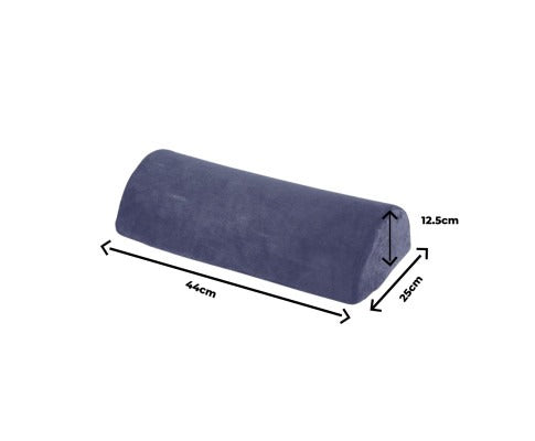Navy blue Fitlybuy memory foam foot rest with ergonomic arch, measuring 44cm x 25cm x 12.5cm on a white background.